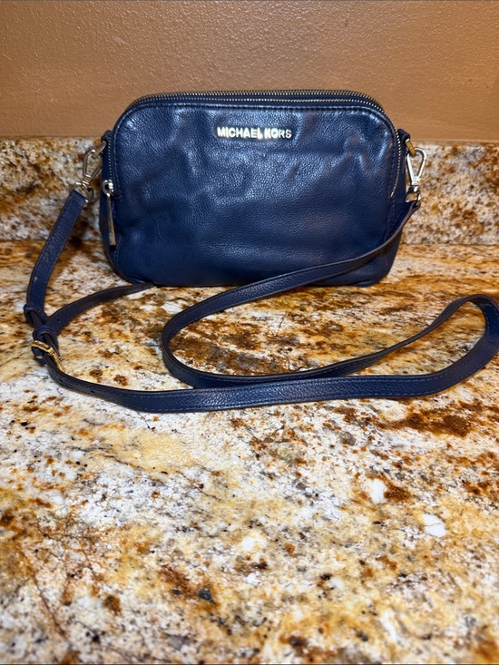 Michael Kors Handbags - Michael Kors Dark Blue Leather Crossbody with Gold Hardware